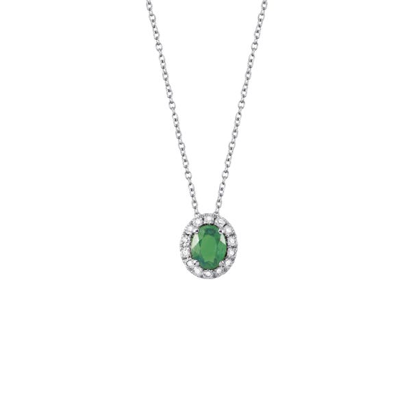 White gold necklace with diamonds and emerald 