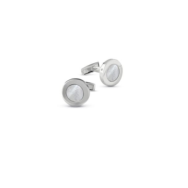 Silver cufflinks with diamonds and mother-of-pearl