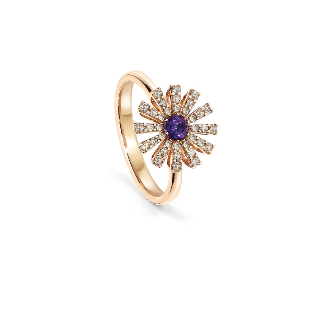Pink gold, brown diamonds and amethist ring, 12 mm. Margherita DAMIANI 20072763_c - 1