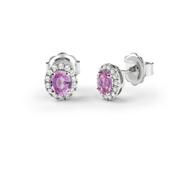 White gold earrings with diamonds and pink sapphire